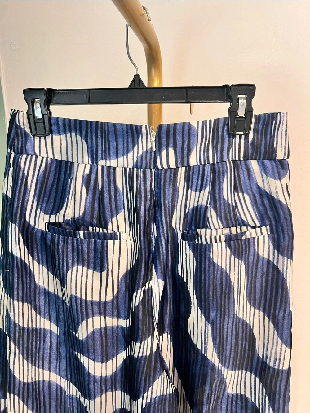 Banana Republic Blue and White Wave-Print Wide Leg Pants